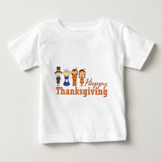 Happy thanksgiving med Pilgrim Native American T-shirt (Framsida)