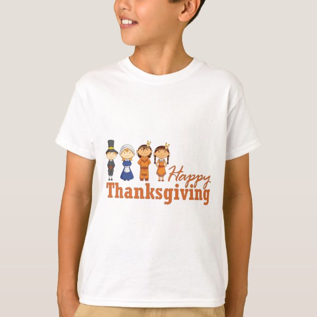 Happy thanksgiving med Pilgrim Native American T Shirt (Framsida)