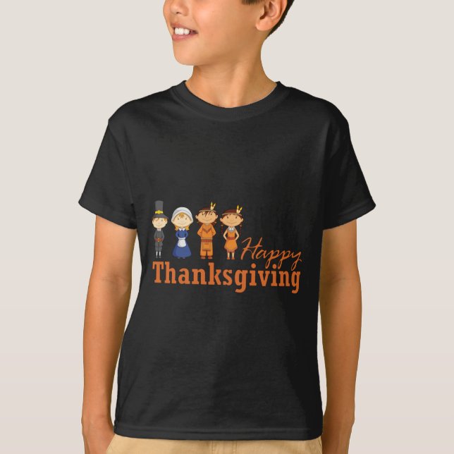 Happy thanksgiving med Pilgrim Native American T-shirt (Framsida)