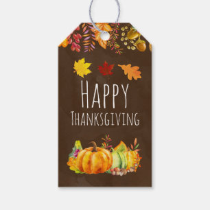 Happy thanksgiving med Pumpkins och Foliage Presentetikett