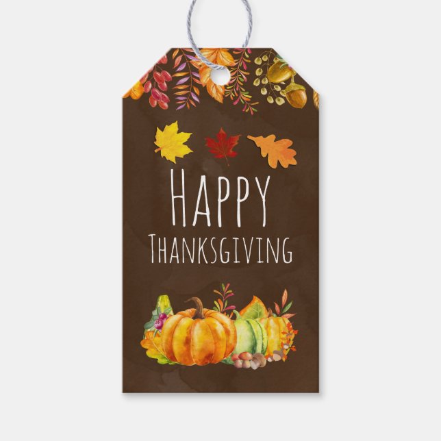 Happy thanksgiving med Pumpkins och Foliage Presentetikett (Framsidan)
