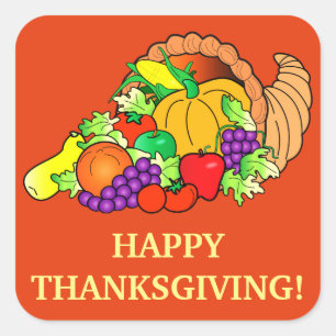 Happy thanksgiving med ymnighetshornet fyrkantigt klistermärke