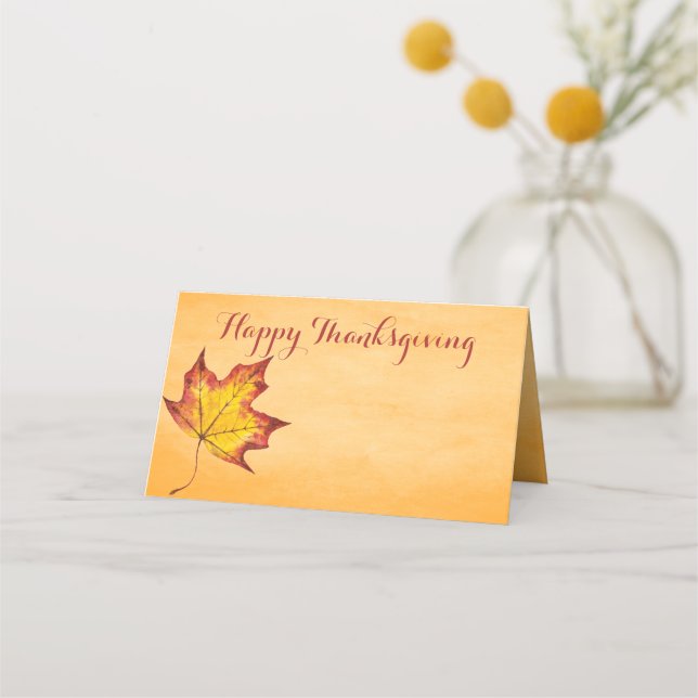 Happy thanksgiving-meddelande: Sätet i Löv Bord Placeringskort (Framsida)