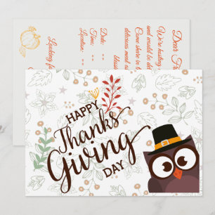 Happy thanksgiving middag söt uggla inbjudningar