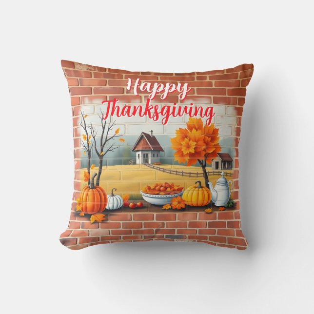 Happy thanksgiving Modern BeSnygg Fall Kudde (Framsida)