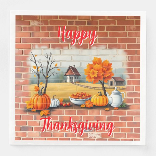 Happy thanksgiving Modern BeSnygg Fall Pappersservett (Framsida)