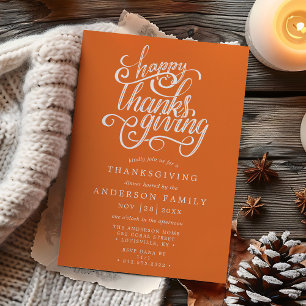 Happy thanksgiving Modern Orange-middag för skript Inbjudningar
