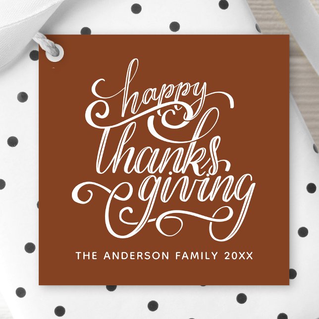 Happy thanksgiving Modern Script Harvest Brown Gåvor Etiketter (Skapare uppladdad)