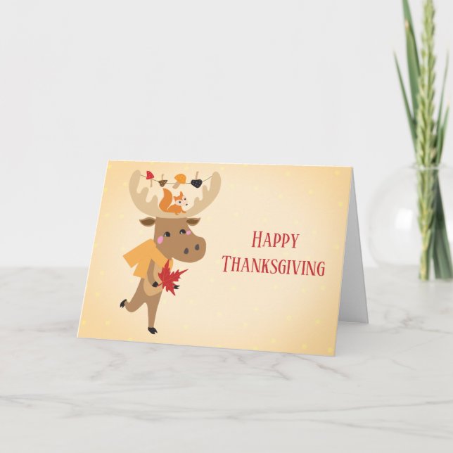 Happy thanksgiving Moose Squirrel Colorful Kort (Framsida)
