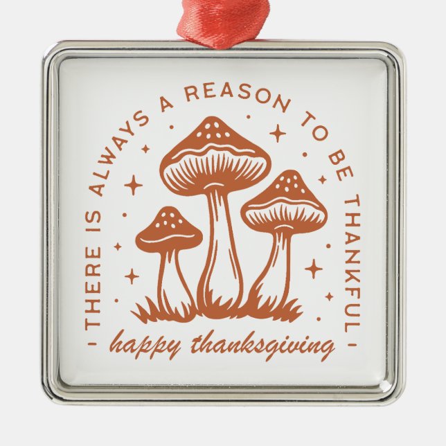 Happy thanksgiving mushroom whimsical terracotta julgransprydnad metall (Framsidan)