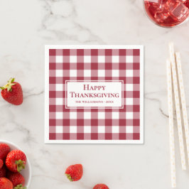 Happy thanksgiving Namn Burgundy Gingham Check Pappersservett
