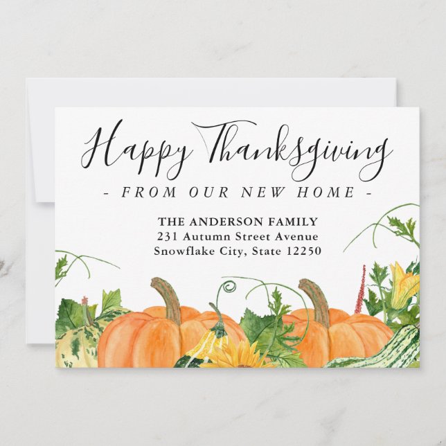 Happy thanksgiving New Home Pumpkin Helgdag Flytta Meddelande (Framsida)