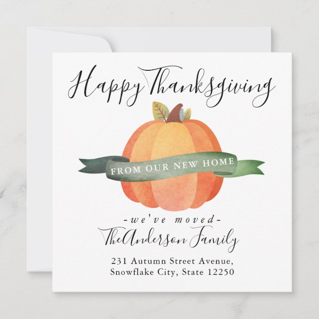 Happy thanksgiving New Home Pumpkin Helgdag Flytta Meddelande (Framsida)