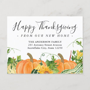 Happy thanksgiving New Home Pumpkin Helgdag Flytta Meddelande Vykort