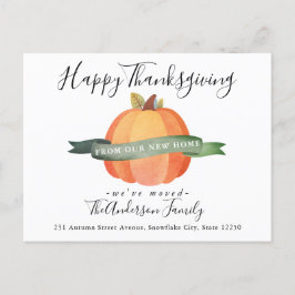 Happy thanksgiving New Home Pumpkin Helgdag Flytta Meddelande Vykort