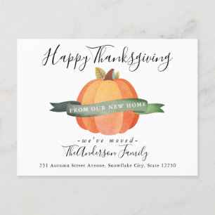 Happy thanksgiving New Home Pumpkin Helgdag Flytta Meddelande Vykort