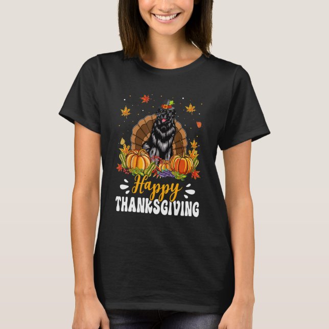 Happy Thanksgiving Newfoundland Dog Turkey Pumpkin T Shirt (Framsida)