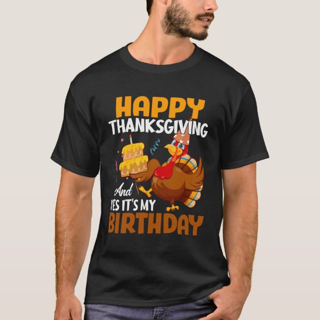 Happy thanksgiving och dess Födelsedagsfest D T Shirt (Framsida)