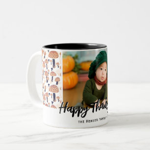 Happy thanksgiving Orange Mushroom Fall Photo Två-Tonad Mugg