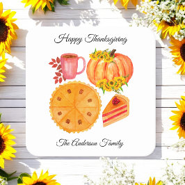 Happy thanksgiving Orange Pumpkin Spice Latte Underlägg Papper Kvadrat