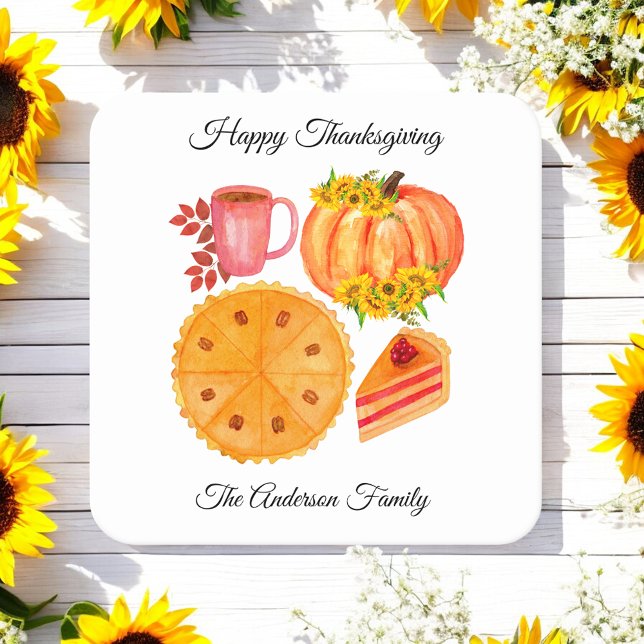 Happy thanksgiving Orange Pumpkin Spice Latte Underlägg Papper Kvadrat (Skapare uppladdad)