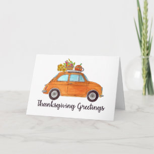 Happy thanksgiving Orange Retro Fiat 500 Kort