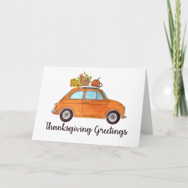 Happy thanksgiving Orange Retro Fiat 500 Kort (Framsida)