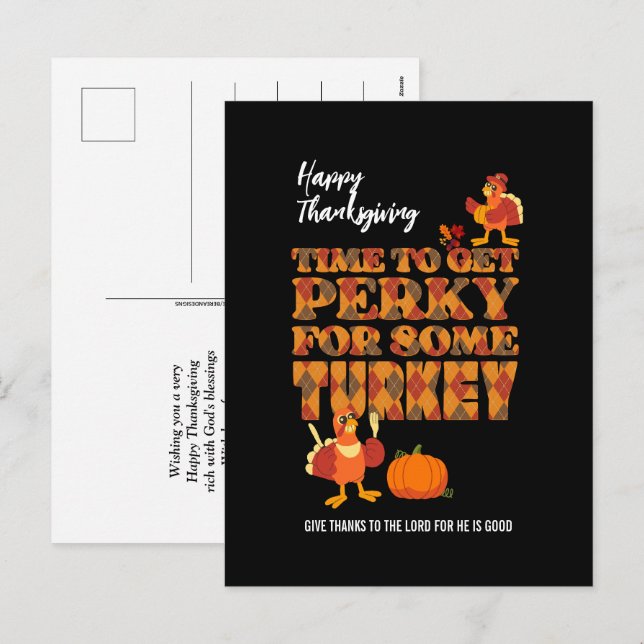 Happy thanksgiving PERKY FOR TURKEY Christian Helg Vykort (Fram/baksida)