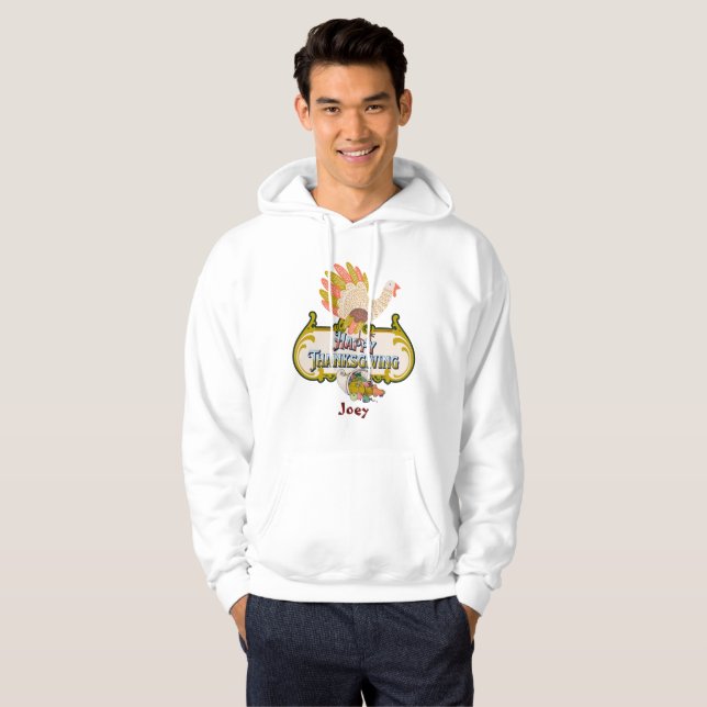 Happy thanksgiving, personlig namn hoodie (Hel framsida)