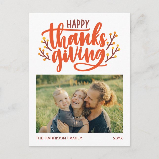 Happy thanksgiving Photo, vackert Calligraphy Vykort (Framsida)