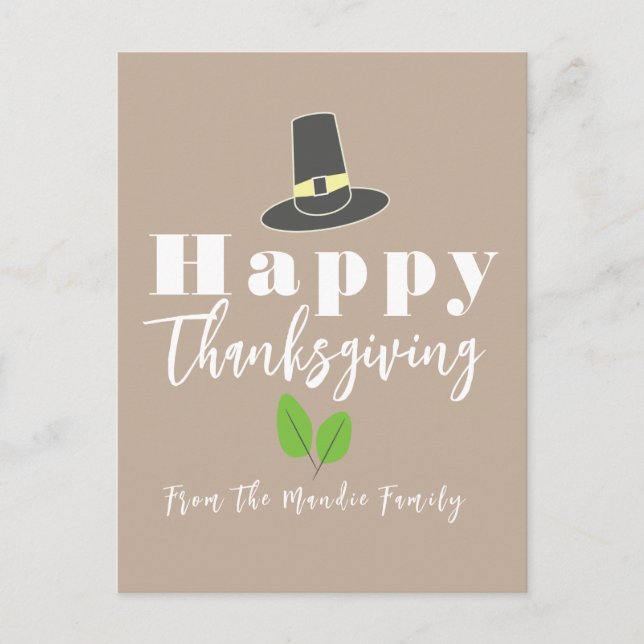Happy thanksgiving Pilgrim Hat Greenery Script Vykort (Framsida)