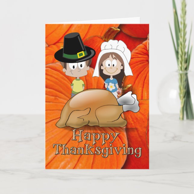 Happy thanksgiving - Pilgrim Kids - Turkiet Helgkort (Framsida)