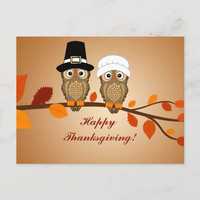 Happy thanksgiving Pilgrim Uggla Helg Vykort (Framsida)