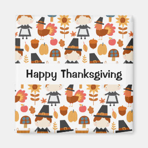 Happy thanksgiving Pilgrims Harvest Mönster Magnet