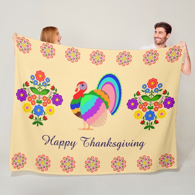 Happy thanksgiving. Polska designblommor. Fleecefilt (På plats)