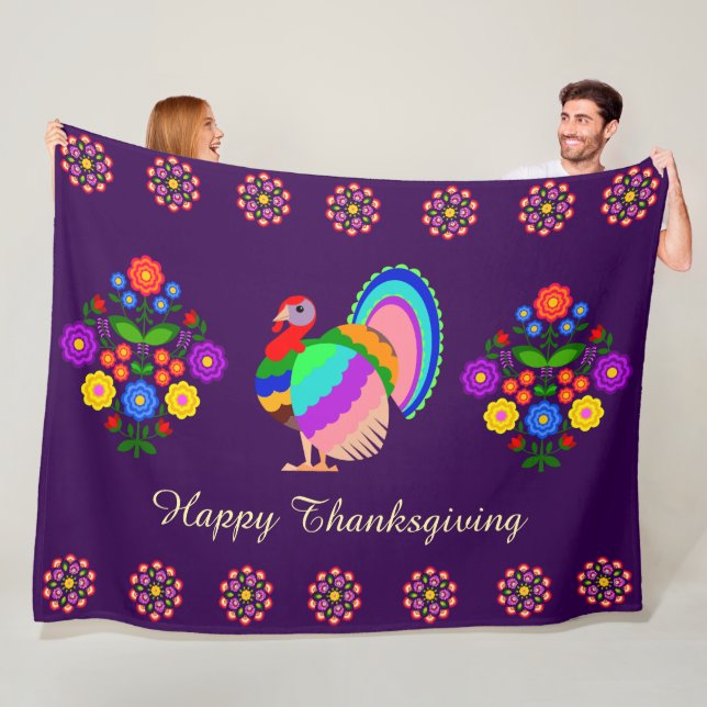 Happy thanksgiving. Polska designblommor. Fleecefilt (På plats)