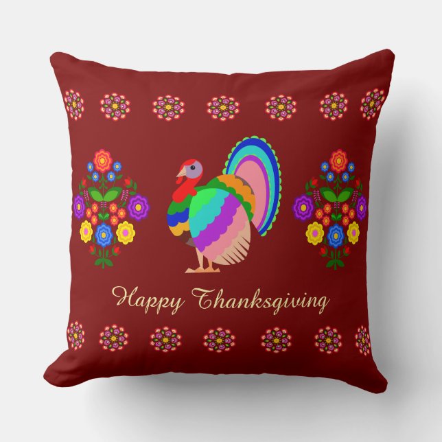 Happy thanksgiving. Polska designblommor. Kudde (Framsida)