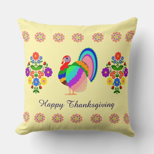 Happy thanksgiving. Polska designblommor. Kudde (Framsida)