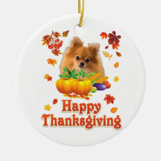 Happy thanksgiving Pommern-Hund är tacksam för Julgransprydnad Keramik
