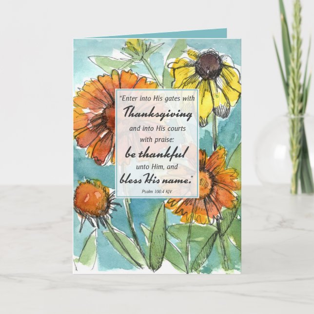 Happy thanksgiving Psalm Fall Flowers Kort (Framsida)