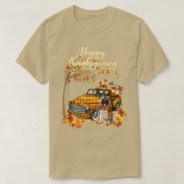 Happy thanksgiving Pug Hund höstfällning Tr T Shirt (Design framsida)