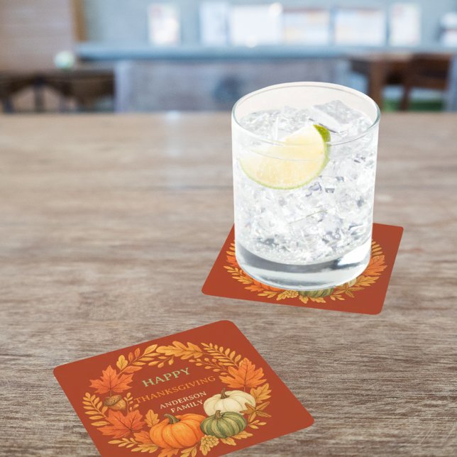 Happy thanksgiving Pumpanfall terracotta Underlägg Papper Kvadrat (Skapare uppladdad)