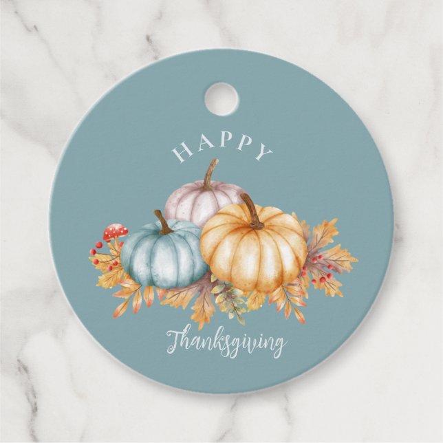 Happy thanksgiving Pumpblåblått blommigt Gåvor Etiketter (Framsida)