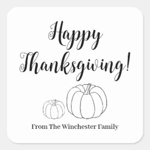 Happy thanksgiving pumpkin anpassningsbar-skript s fyrkantigt klistermärke