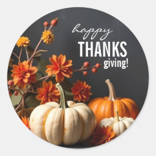 Happy thanksgiving Pumpkin Flowers Sticker Runt Klistermärke