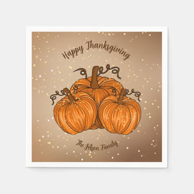 Happy thanksgiving Pumpkin Glitter Pappersservett (Framsidan)