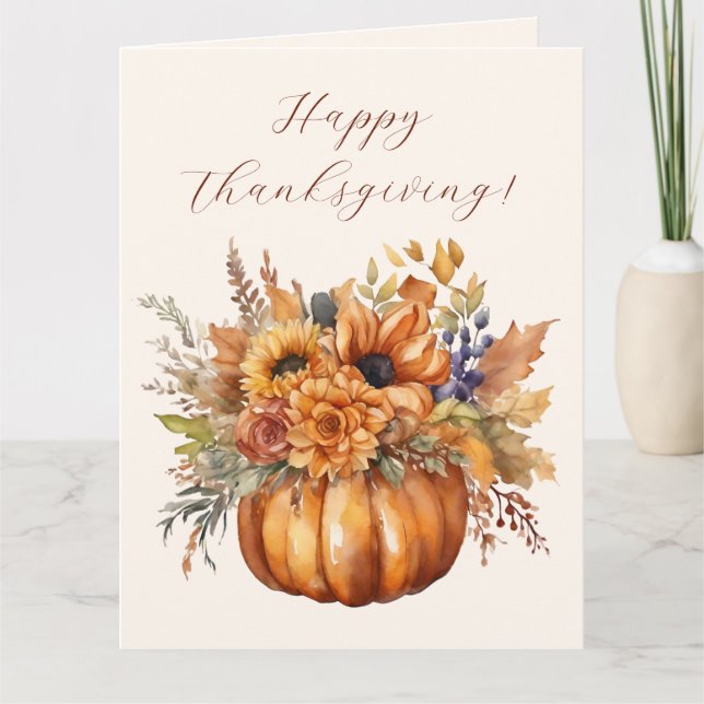 Happy thanksgiving-Pumpkin med Flowers- Kort (Framsida)