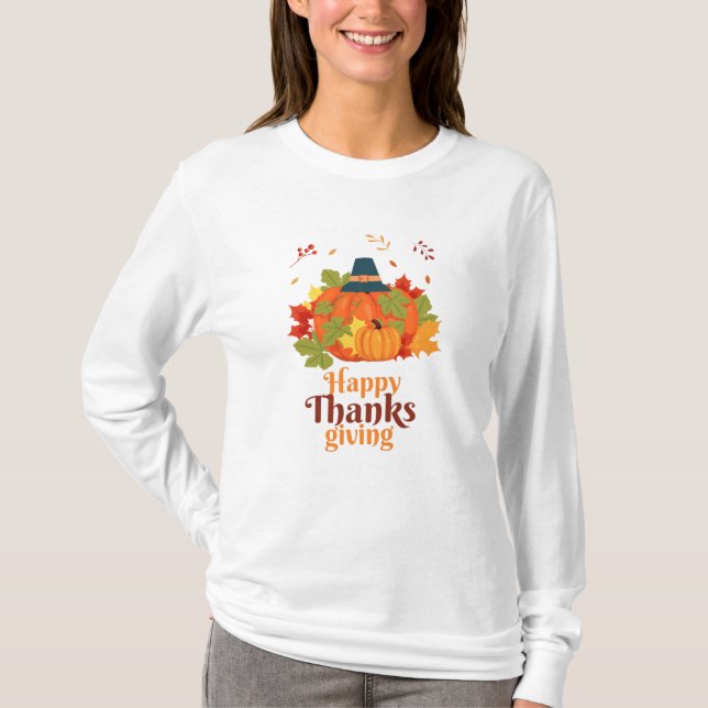 Happy thanksgiving Pumpkin med hattämnen och Lämna T Shirt (Framsida)