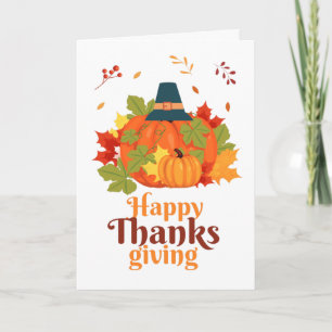 Happy thanksgiving Pumpkin med hattämnen och Löv Inbjudan