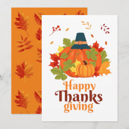 Happy thanksgiving Pumpkin med hattämnen och Löv Inbjudningar
